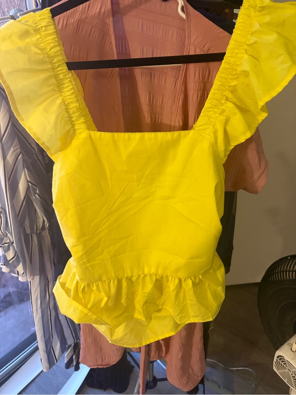 Yellow Ruffled Square-Neck Women's Top